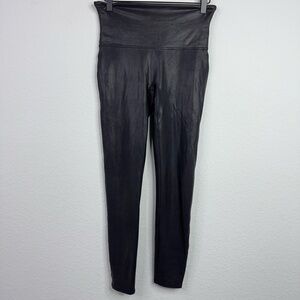 SPANX Pants Womens L Black Faux Leather Leggings High Waisted Slimming Moto Edgy